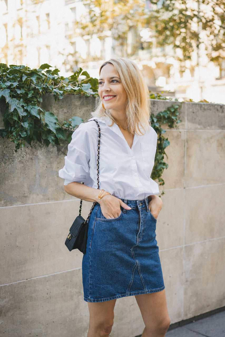 JUPE EN JEAN CHARLOTTE (existe en bleu ou écru)