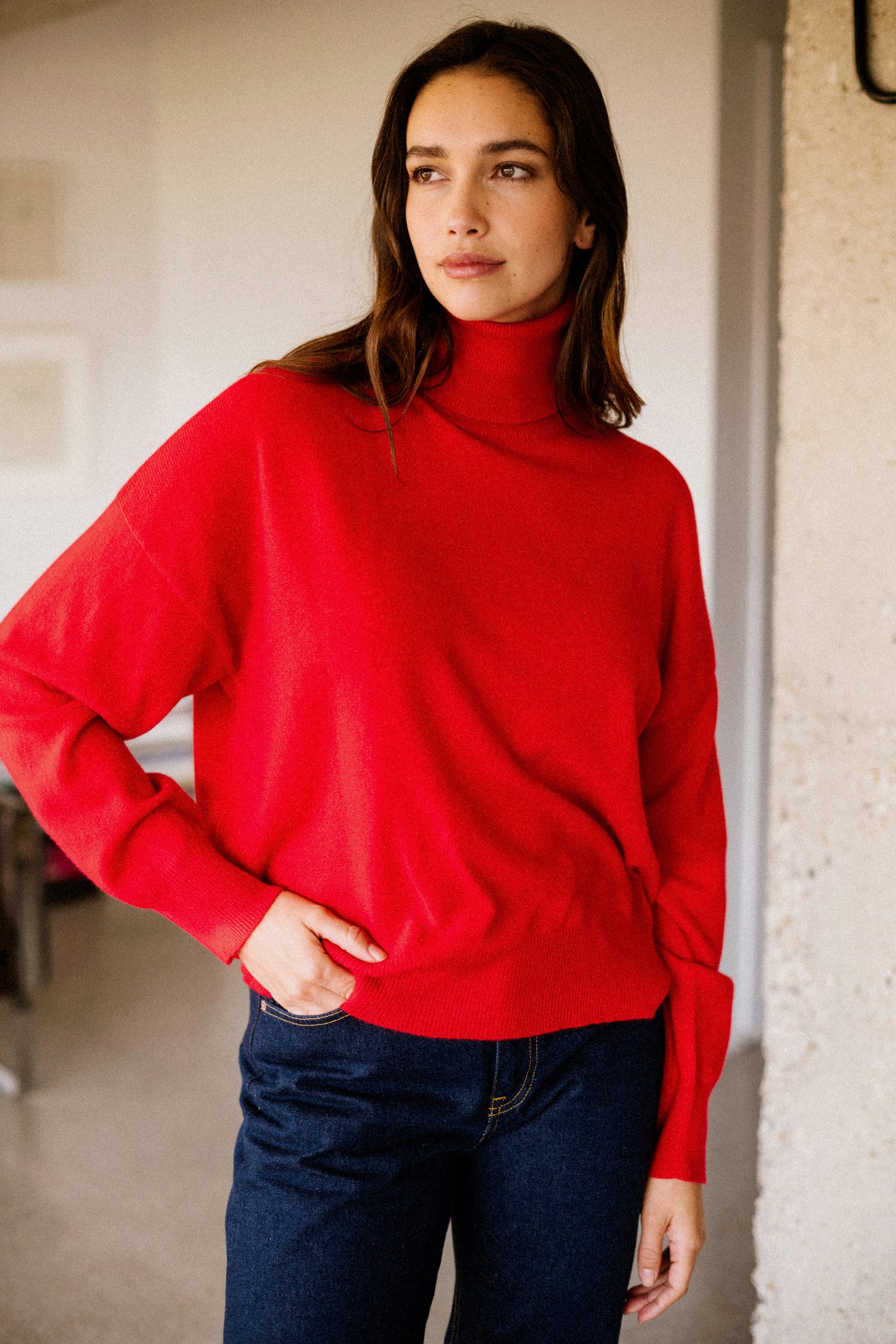 PULL WARREN rouge en cachemire
