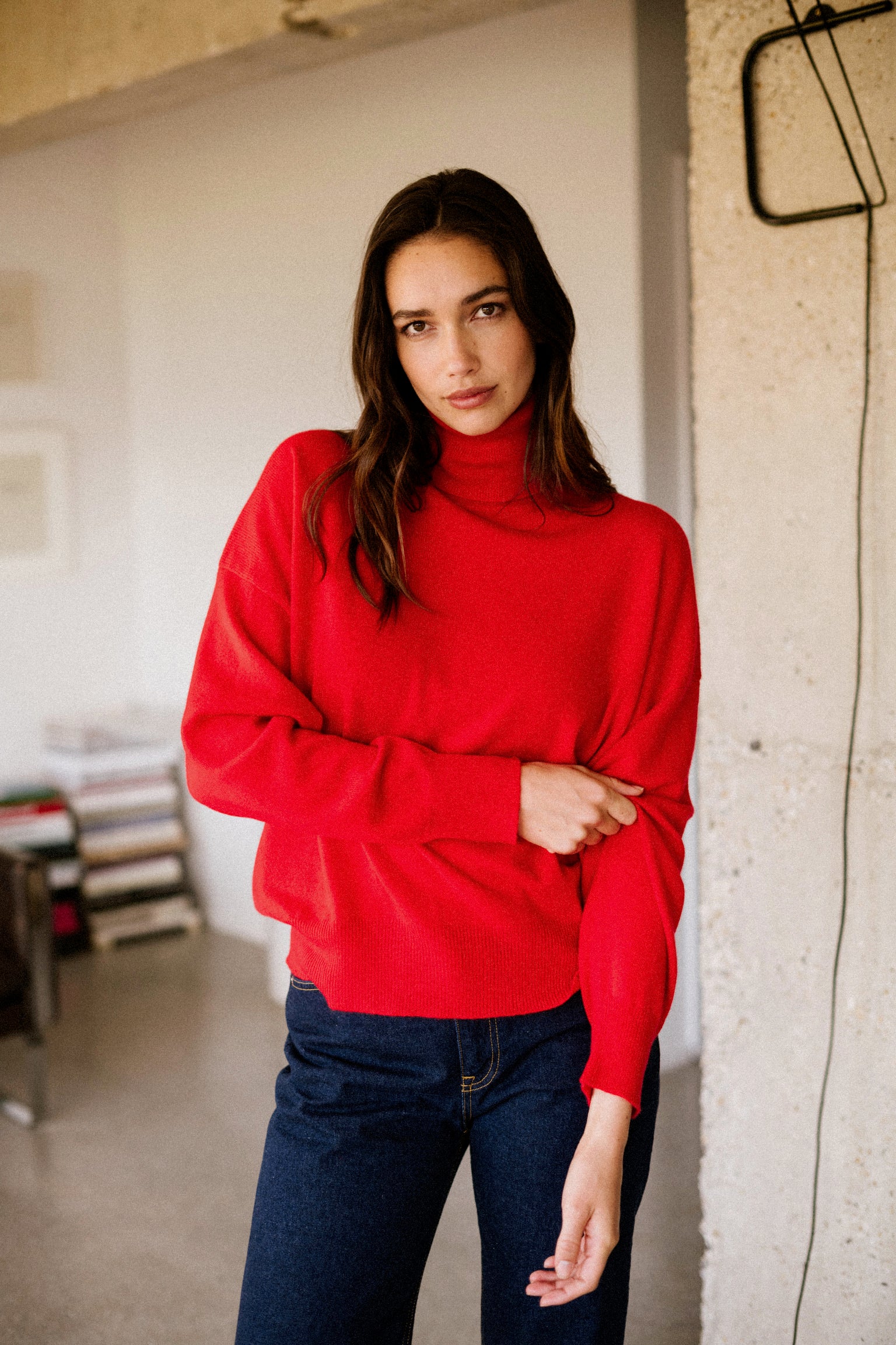 PULL WARREN rouge en cachemire