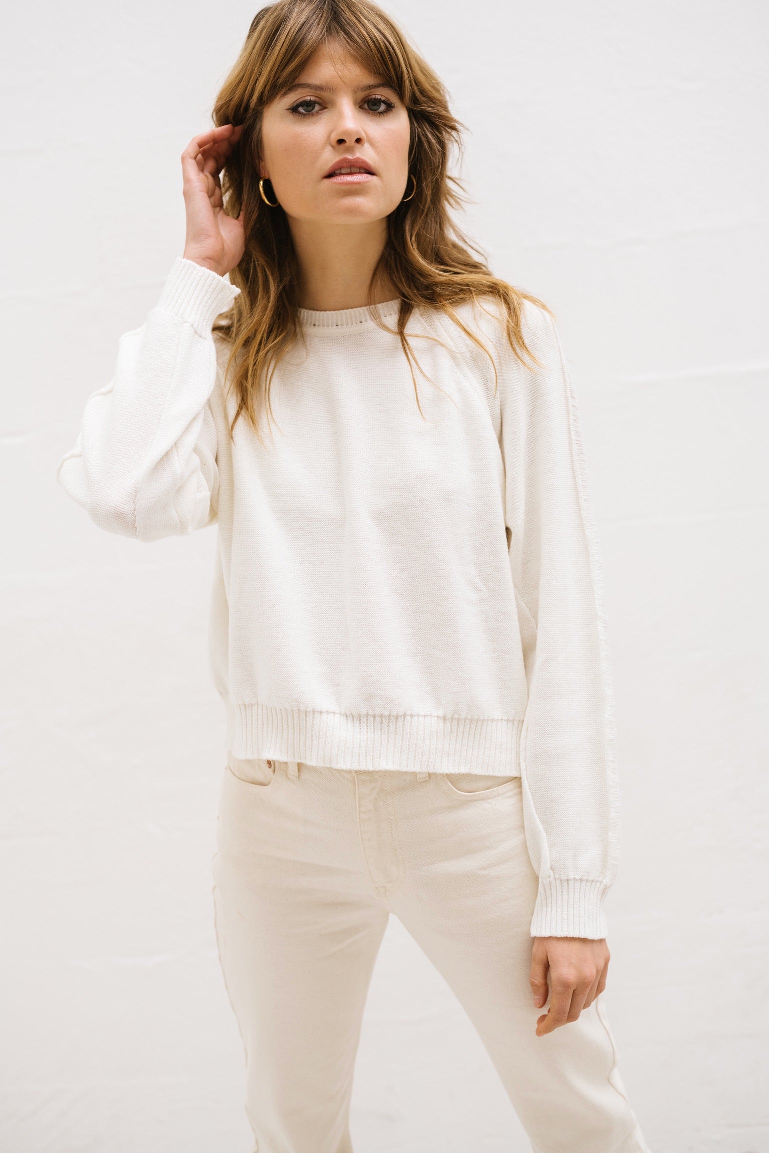 PULL CHRISTOPHER ECRU en coton et cachemire