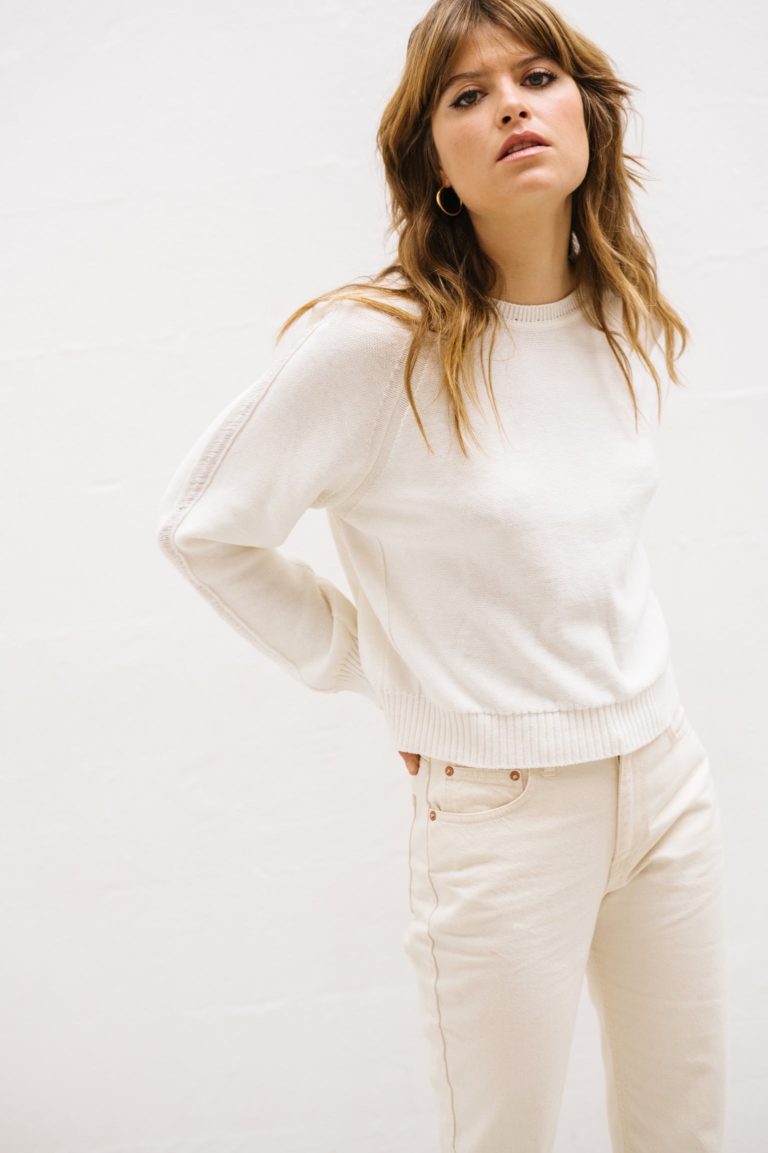 PULL CHRISTOPHER ECRU en coton et cachemire