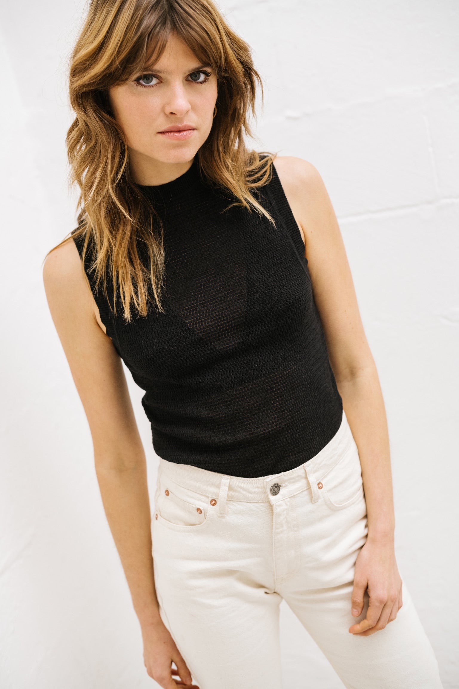 TOP ANNA MAILLE NOIR en coton et cachemire