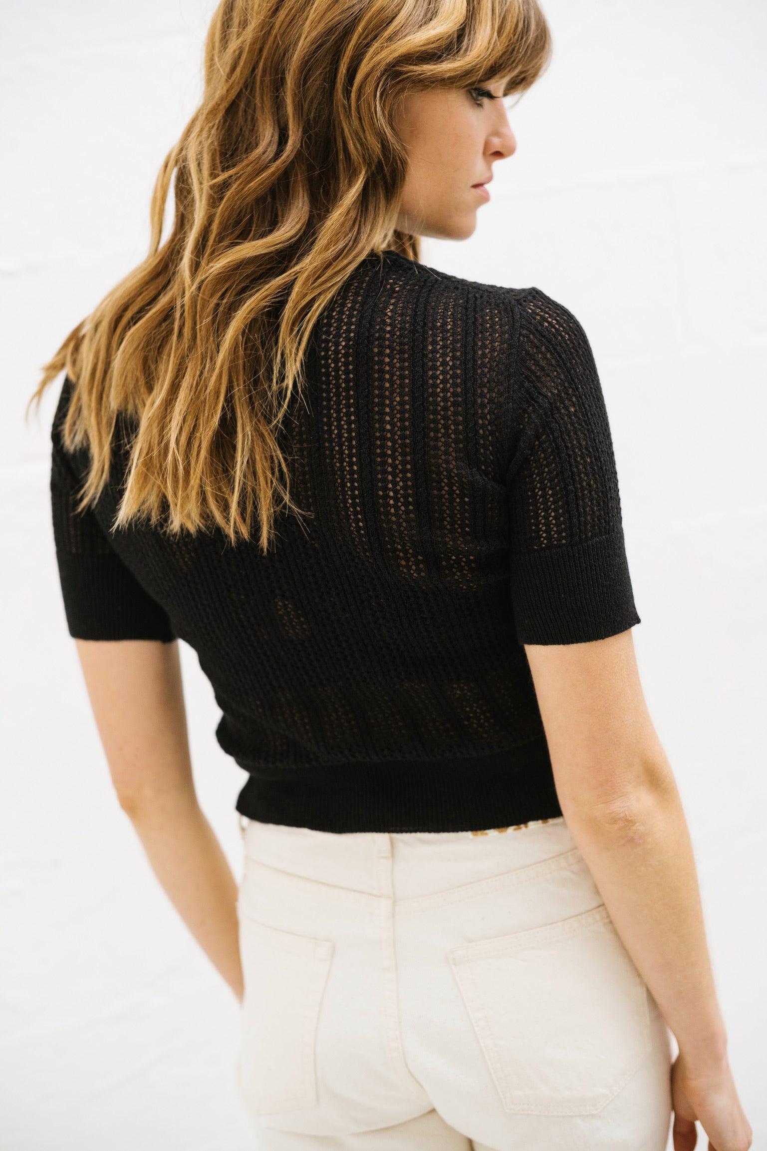 TOP LAUREN MAILLE NOIR en coton et cachemire